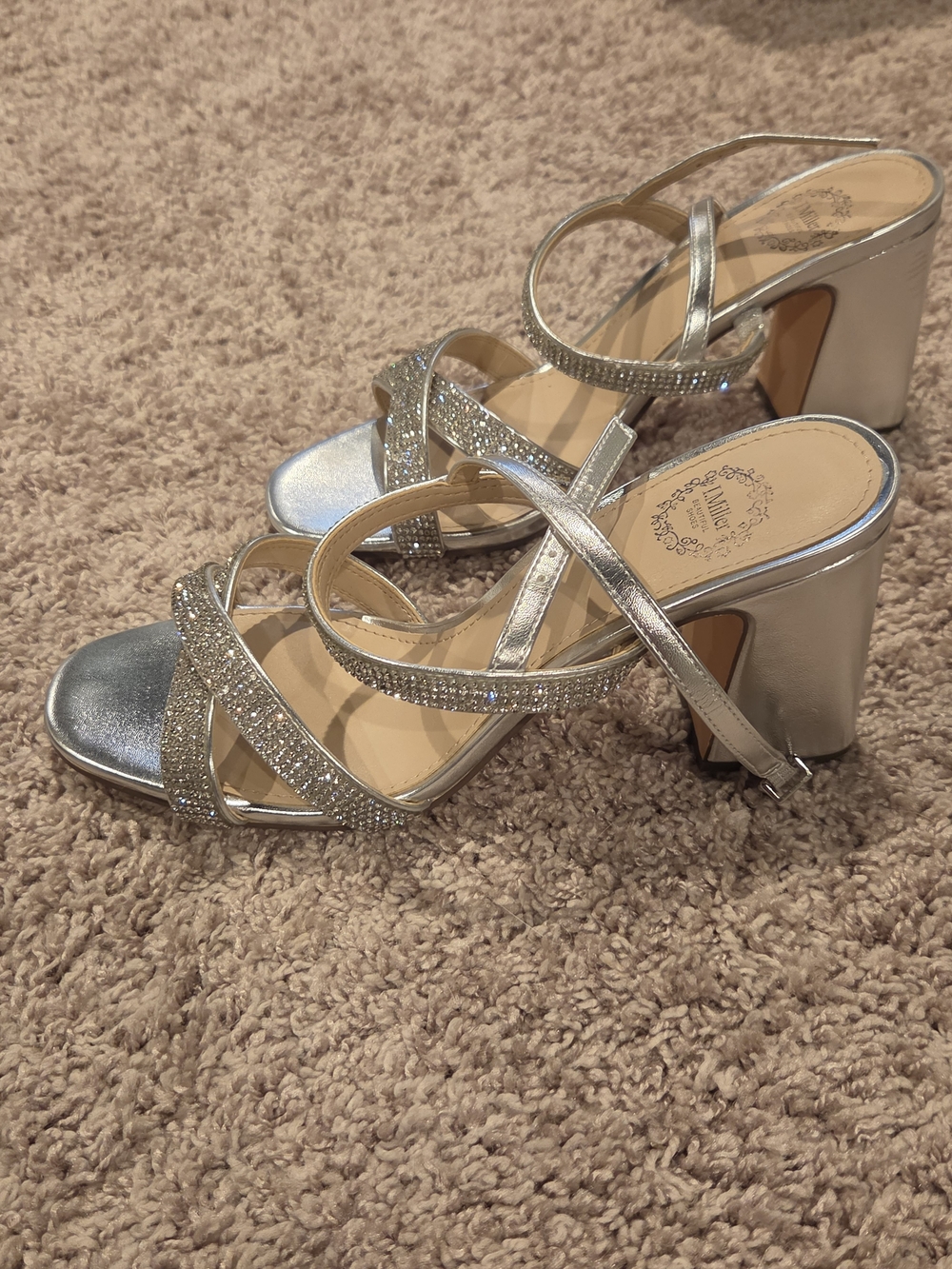 I. Miller Silver Crystal Block Heels - Picture 3 of 11